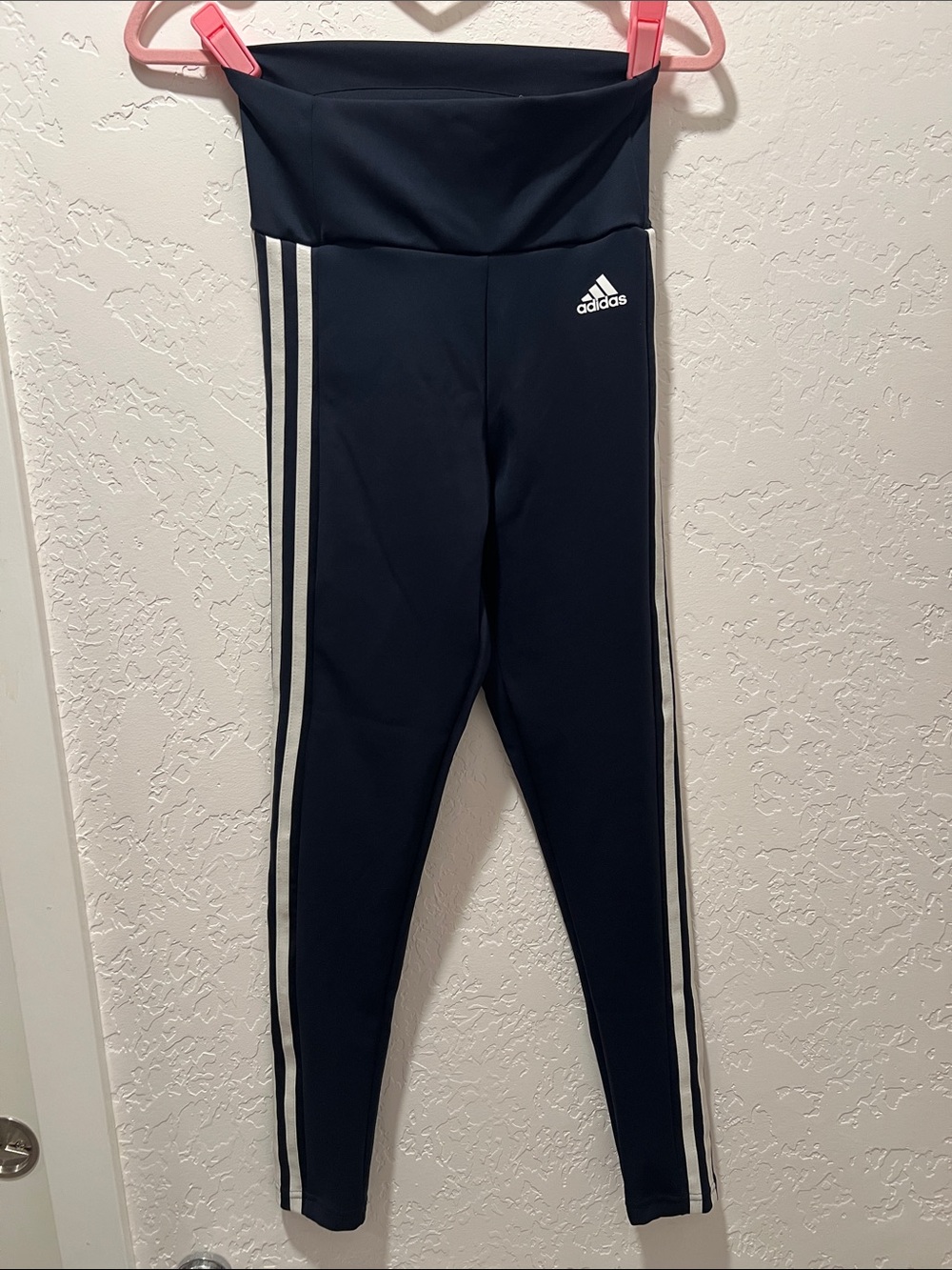 Adidas Navy Leggings with White Side Stripes